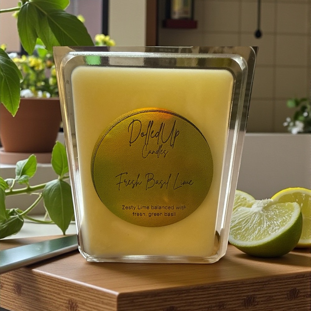 Handmade Fresh Basil Lime Wax Melts | Clean Citrus Herb Scent | Soy Wax